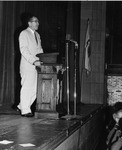 President Quincy V. Doudna Speaking at Assembly by University Archives