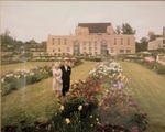 South Façade 1950 Building with President and Mrs. Fite by Booth Library