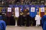 Ms. Kathryn Rhodes, Faculty marshal, Dr. Bailey K. Young, Faculty marshal, Dr. Jonathon J. Kirk, Faculty marshal, Ms. Michelle E. Moery, Honors College banner marshal