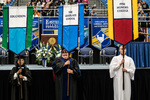 Dr. Sham’ah Md-Yunus, Faculty Marshal, Dr. Jennifer Stringfellow, Faculty Marshal, Mr. Seth Yeakel, Honors College banner by Beverly Cruse