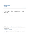 Cannon Accepts Position At Notre Dame - UMAC Press Release (July 13, 1994) by University Marketing & Communications