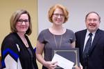 Pictured is award winner Christina Farley with Dr. Kristin Brown, chairwoman of the Library Advisory Board, and Dr. Allen Lanham, dean of library services