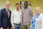 Pictured are Dr. Doug Klarup, interim dean of the College of Sciences; award winners Hamid Lahouij and Kehinde Abiodun; and Dr. Linda Ghent, professor of economics by Beverly Cruse