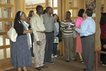 Dr. Allen Lanham with Mortenson Center visitors in the Ballenger Teachers Center