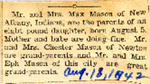 Mr. and Mrs. Chester Mason of Newton Become Grandparents 8-18-1942