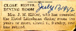Hotel dining room closing (Mrs. J.M. Kibler, Hotel Litzelman) 7-17-1942