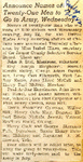 Announce Names of Twenty-One Men to Go to Army Wednesday 7-17-1942