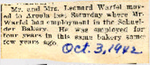 Mr. an Mrs. Leonard Warfel move to Arcola 10-3-1942