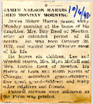 James Nelson Harris Dies Monday Morning 10-6-1942