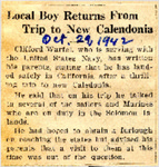 Local Boy Returns From Trip to New Caledonia 10-29-1942