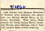 Orla House and Thomas Newsome sworn into navy 9-27-1942 by Newton Illinois Public Library