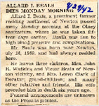 Allard I. Beals Dies Monday Morning 9-29-1942